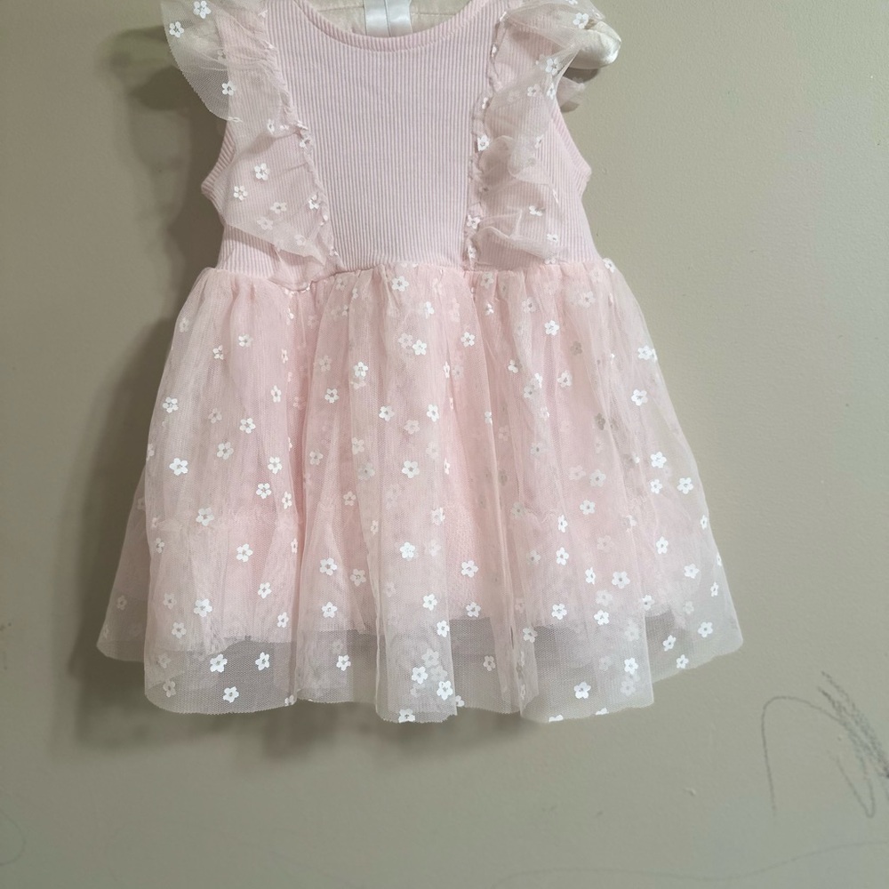 Pink floral bodysuit dress with tulle skirt